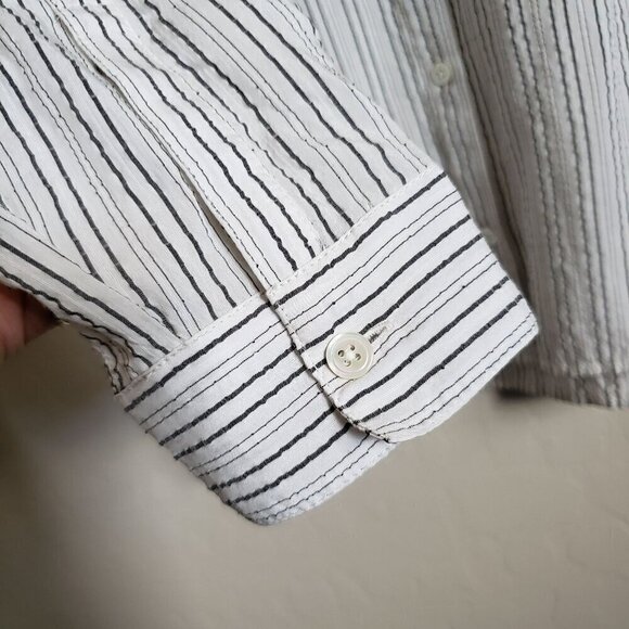 J.Jill Striped Textured Long Sleeve Top Button Up Side Slits Cream/Black Size S - Picture 7 of 11